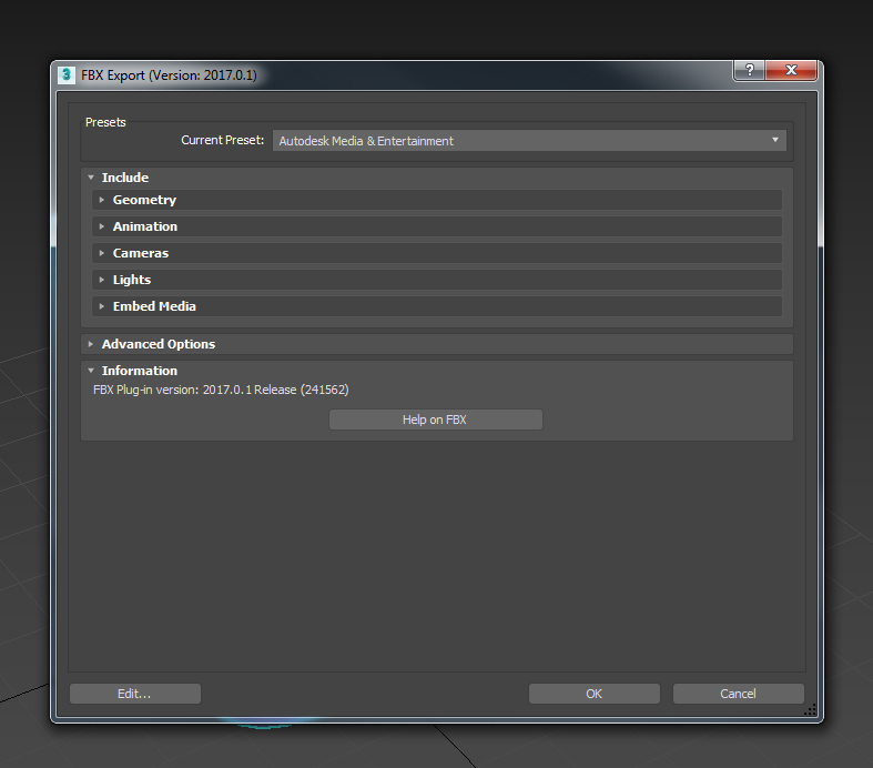 Fbx export general screen.