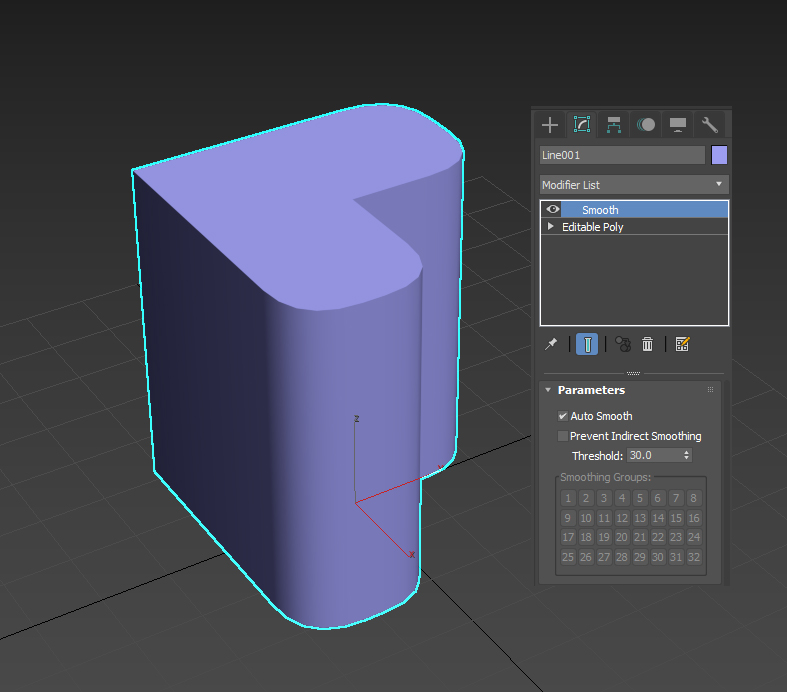 Applying a smooth modifier and an auto smooth parameter to have nearby faces display in a rounded way