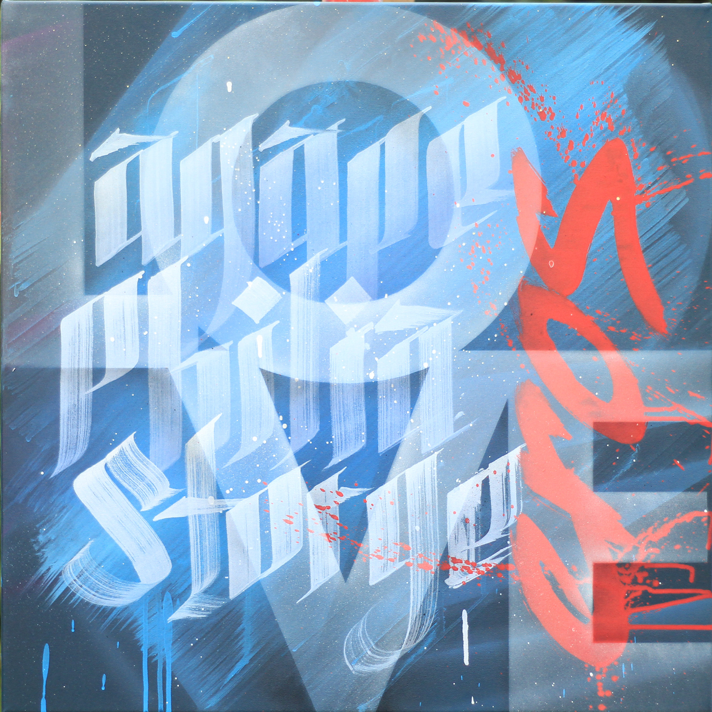 Painted Love: Four Types, 2015. 50 x 50 cm. Spray paint and acrylic on canvas.