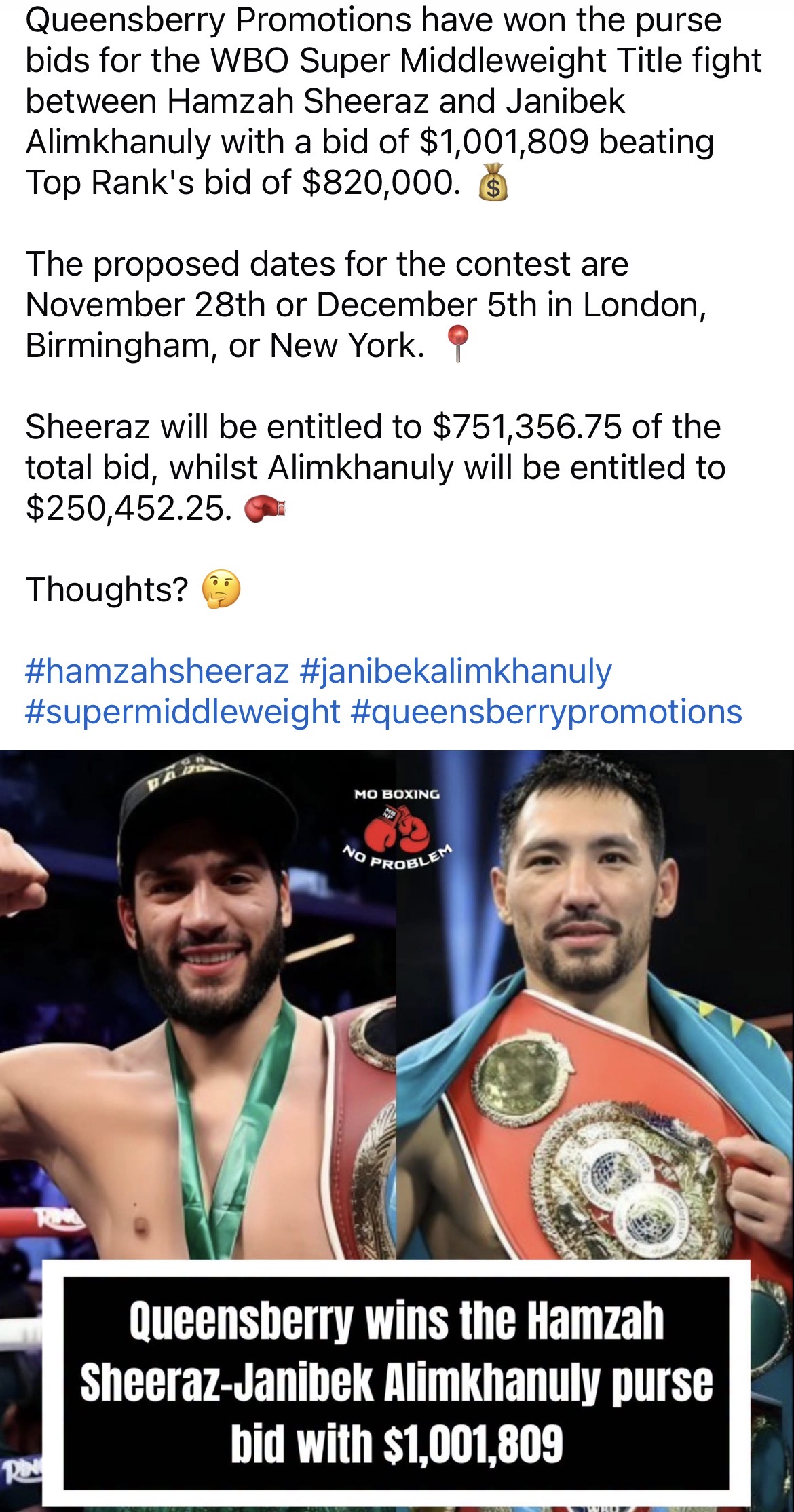 Queensbury promo wins WBO Super MW title fight for Nov or Dec