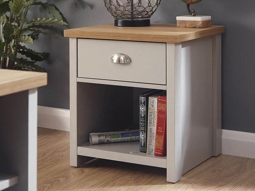 GFW Lancaster Grey and Oak 1 Drawer Lamp Table