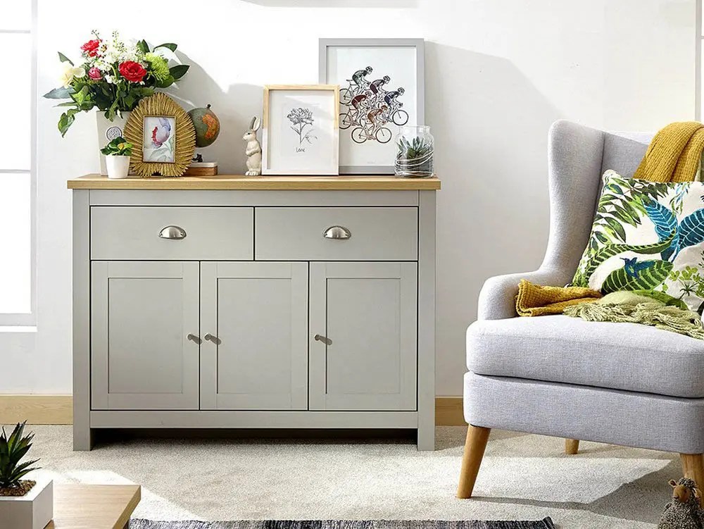 GFW Lancaster Grey and Oak 3 Door 2 Drawer Large Sideboard