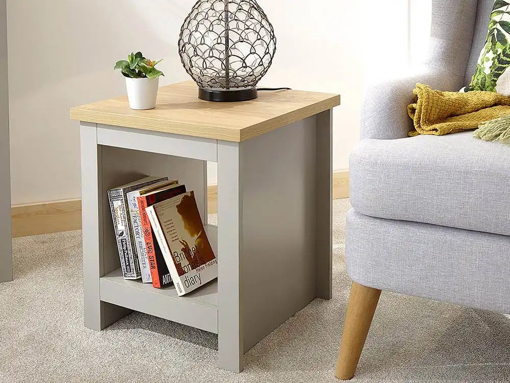 GFW Lancaster Grey and Oak Side Table with Shelf