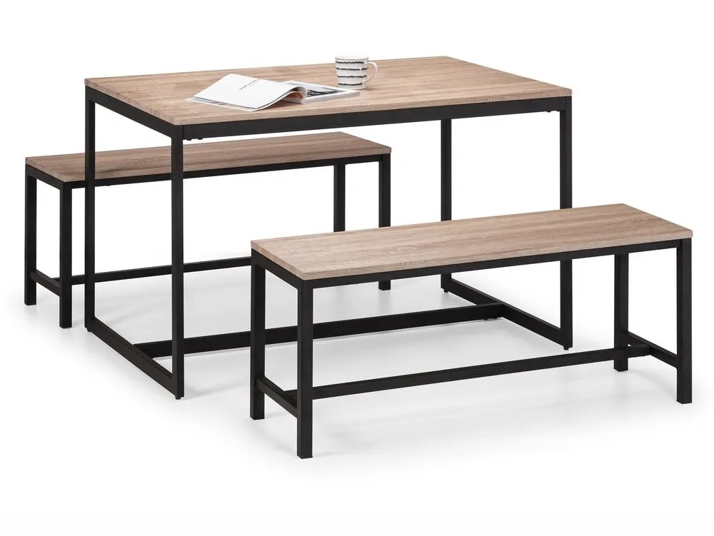 Julian Bowen Tribeca Sonoma Oak Dining Table and 2 Bench Set