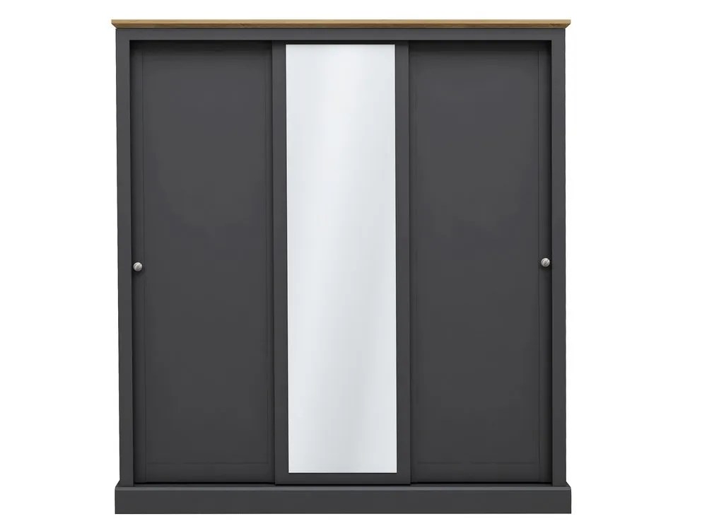 LPD Devon Charcoal and Oak Sliding Door Mirrored Large Triple Wardrobe