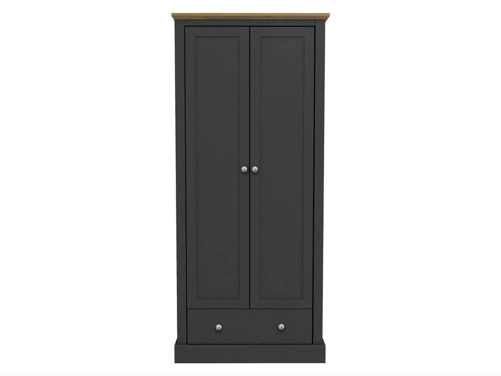 LPD Devon 2 Door 1 Drawer Charcoal and Oak Double Wardrobe