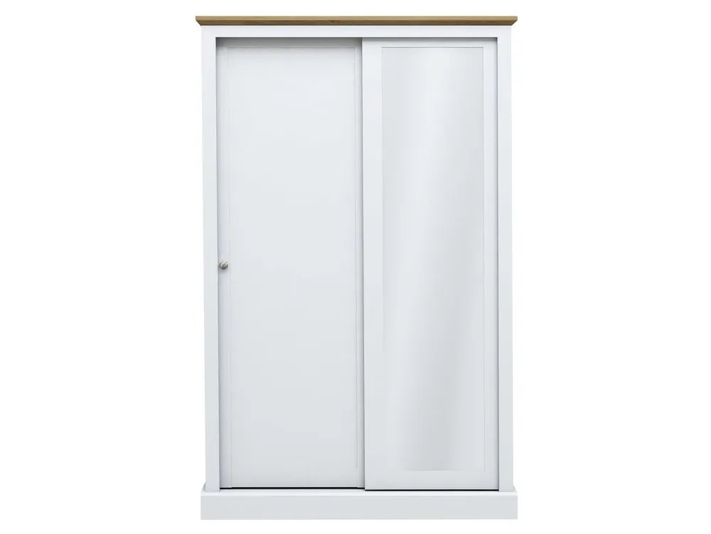 LPD Devon White and Oak Sliding Door Mirrored Double Wardrobe