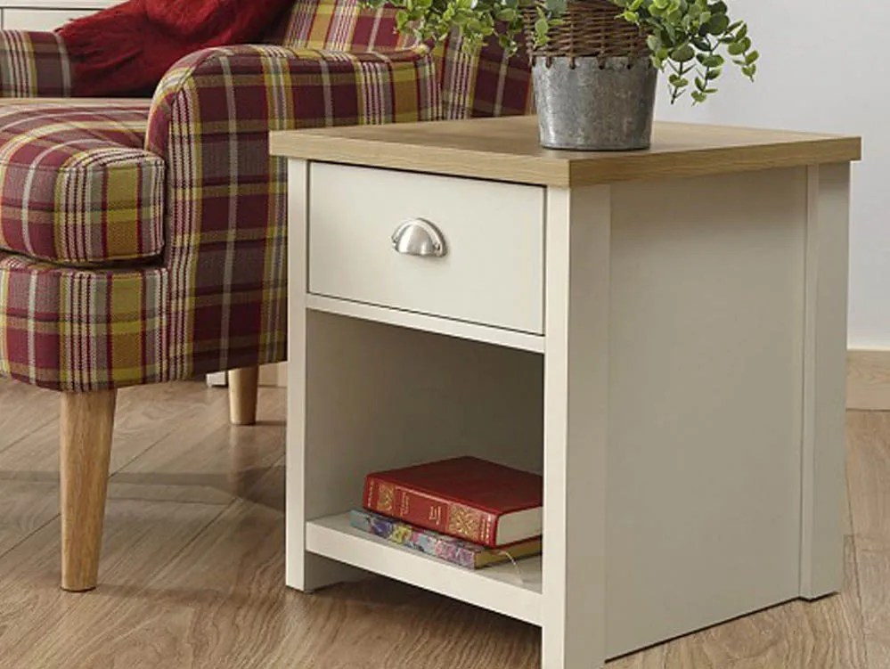 GFW Lancaster Cream and Oak 1 Drawer Lamp Table