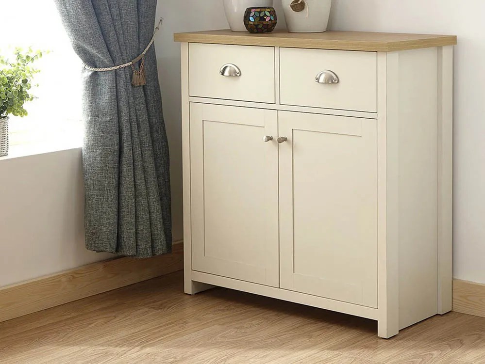 GFW Lancaster Cream and Oak 2 Door 2 Drawer Compact Sideboard