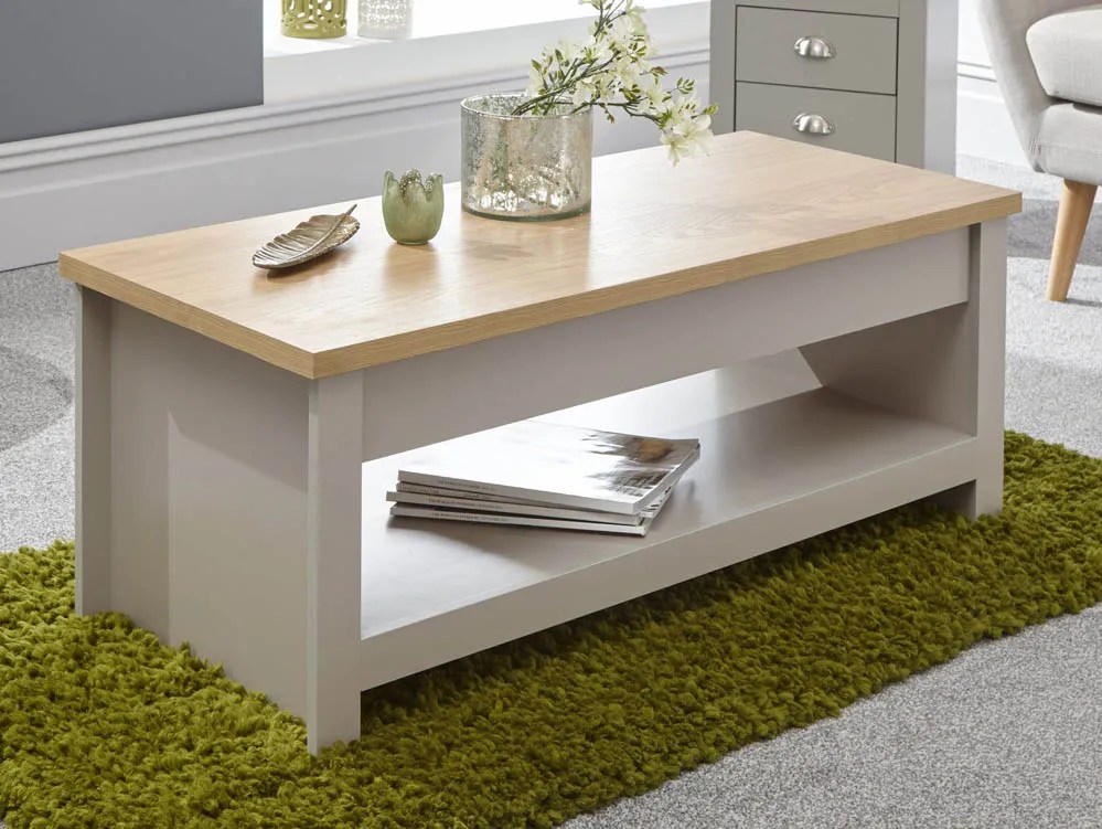GFW Lancaster Grey and Oak Lift Up Coffee Table