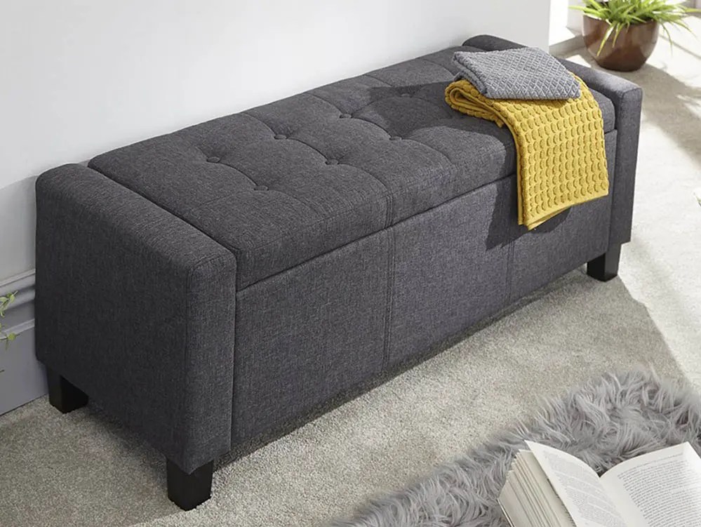 GFW Verona Charcoal Grey Fabric Ottoman Storage Bench