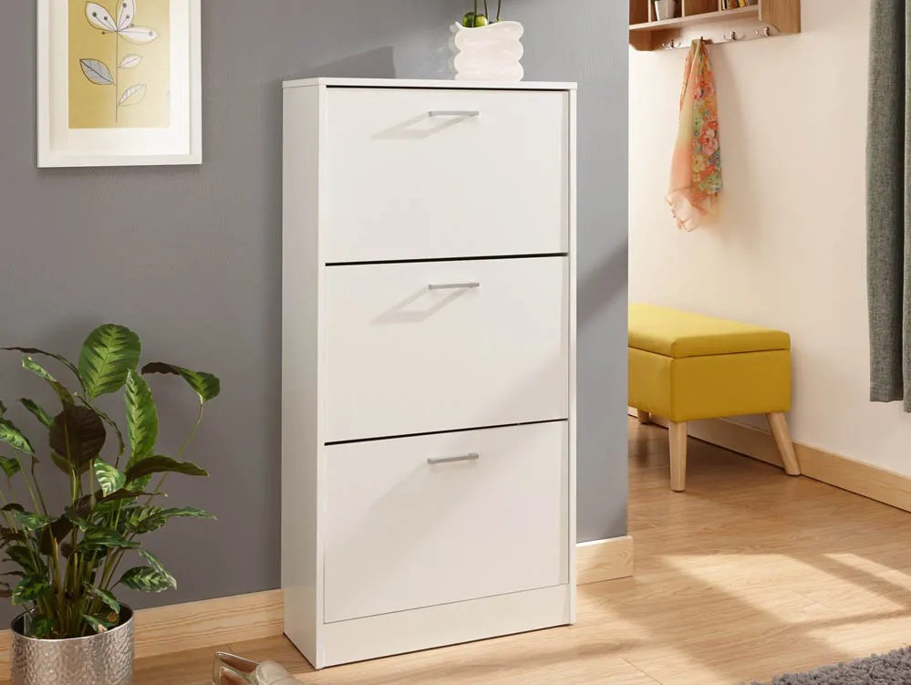 GFW Stirling White 3 Tier Shoe Cabinet