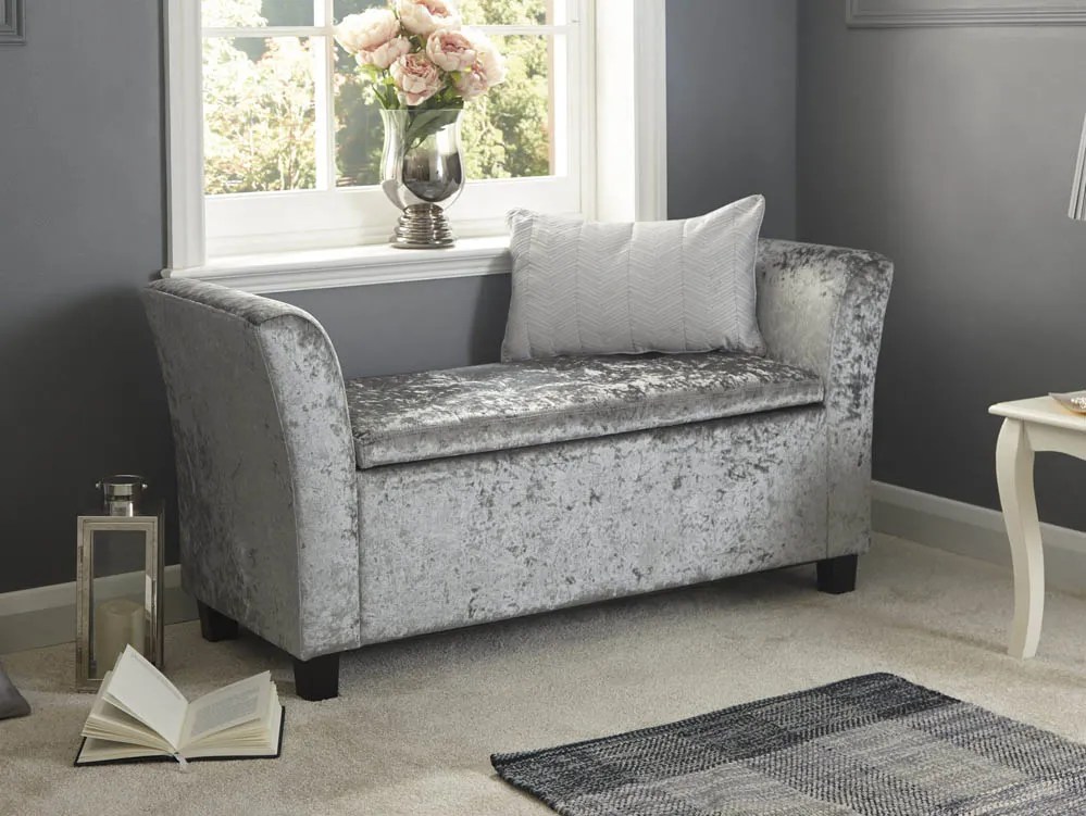 GFW Verona Grey Crushed Velvet Fabric Ottoman Window Seat