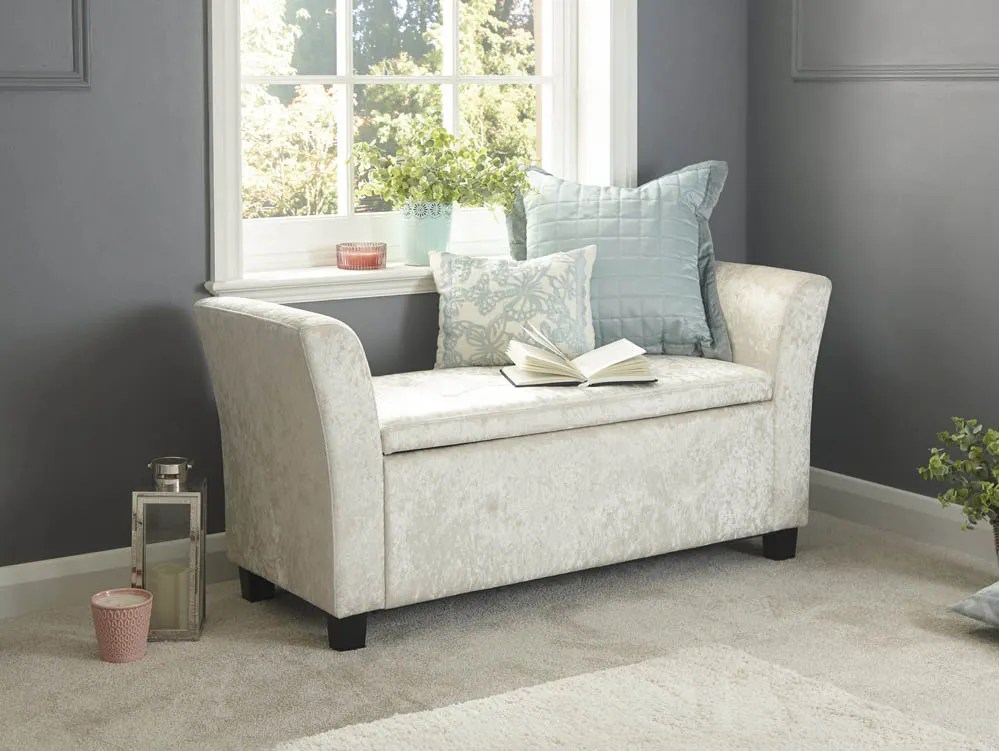 GFW Verona Oyster Crushed Velvet Fabric Ottoman Window Seat