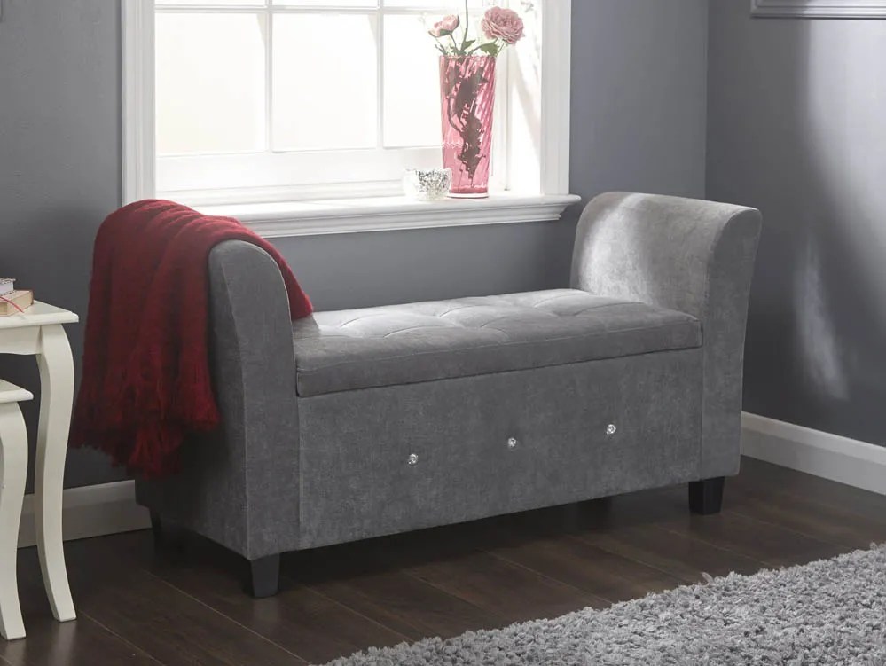 GFW Verona Grey Chenille and Diamante Fabric Ottoman Window Seat