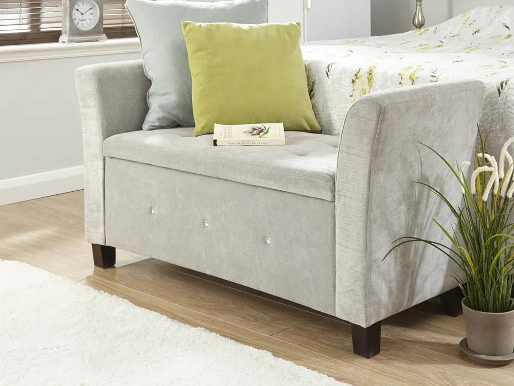 GFW Verona Silver Chenille and Diamante Fabric Ottoman Window Seat
