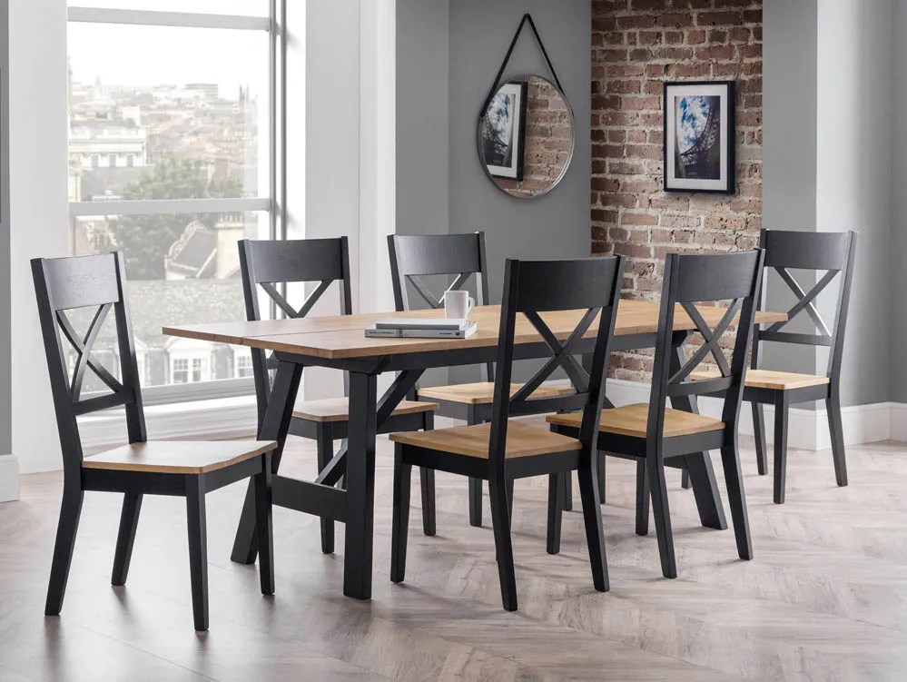 Julian Bowen Hockley Black and Light Oak Dining Table and 6 Chairs Set