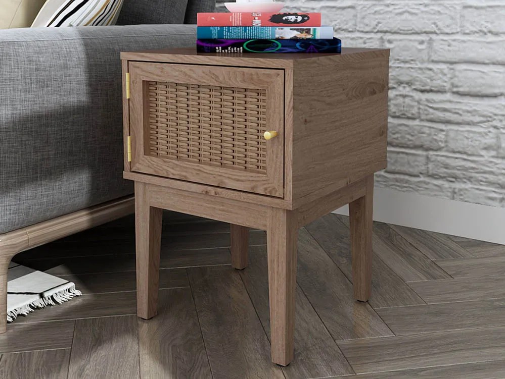 LPD Bordeaux Rattan and Oak 1 Door Lamp Table