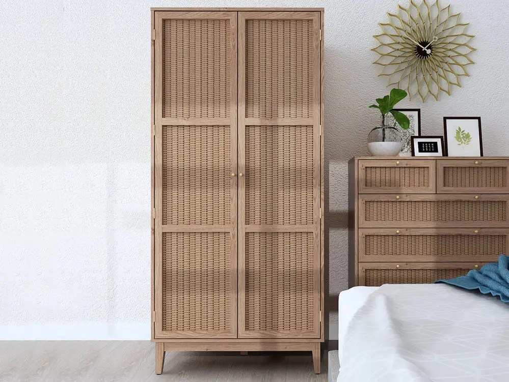 LPD Bordeaux Rattan and Oak 2 Door Double Wardrobe