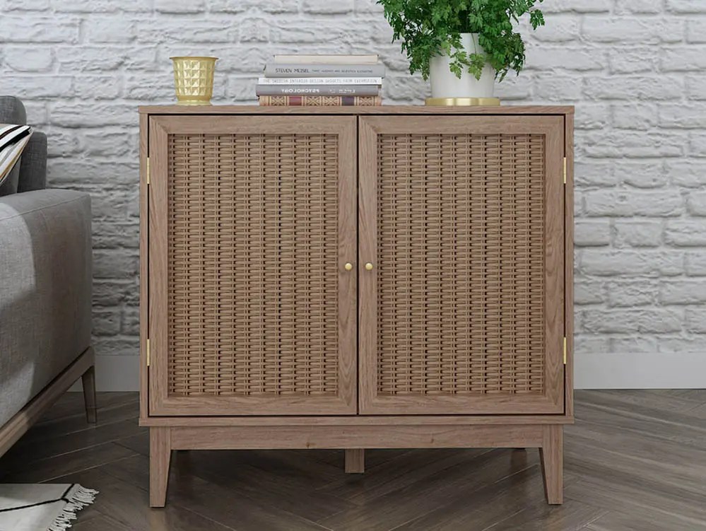 LPD Bordeaux Rattan and Oak 2 Door Small Sideboard