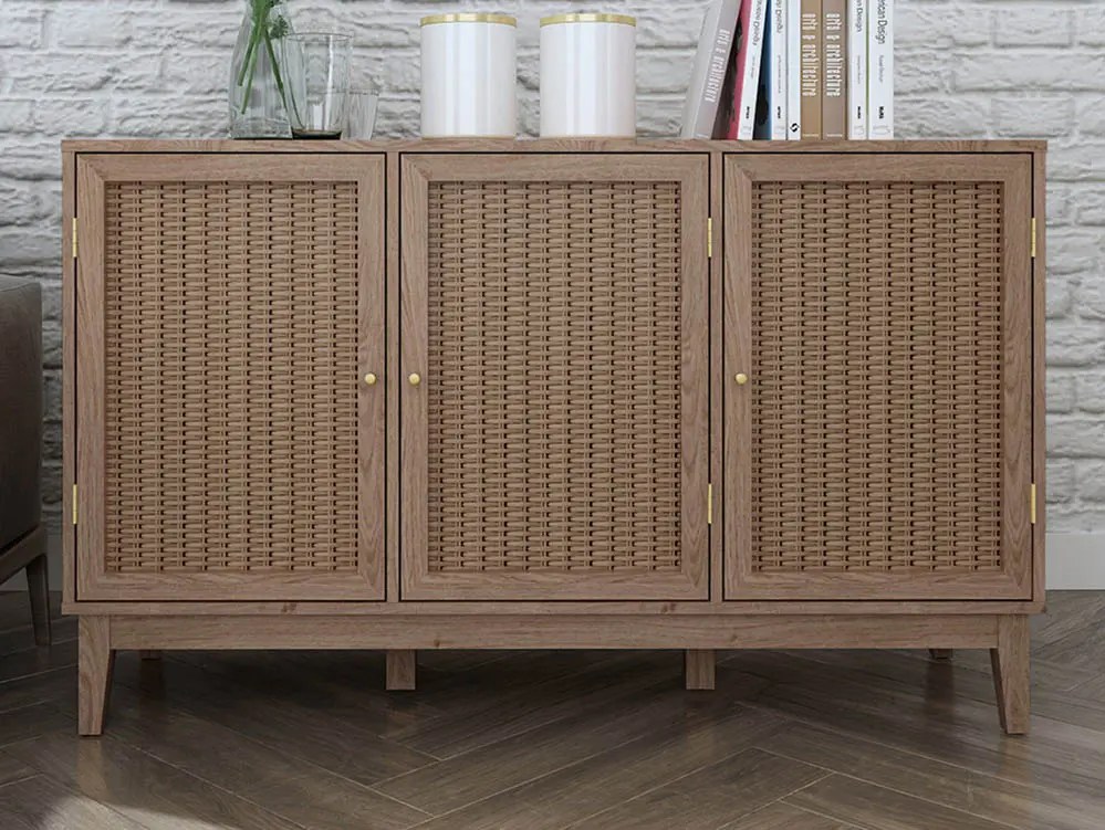 LPD Bordeaux Rattan and Oak 3 Door Large Sideboard