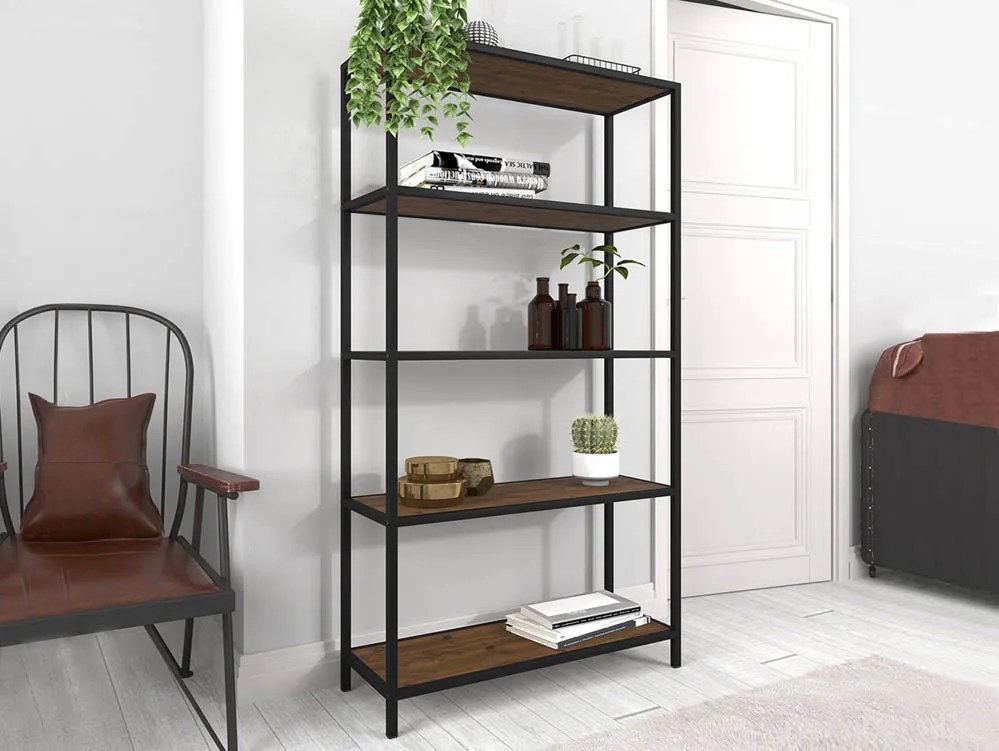 LPD Ealing Black and Rustic Pine 5 Tier Bookcase