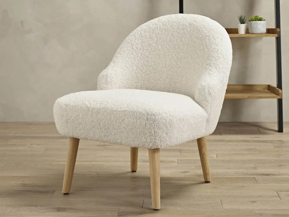 LPD Ted White Boucle Fabric Accent Chair