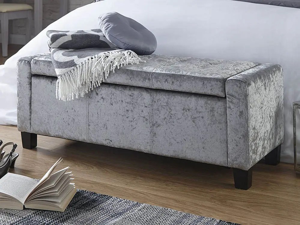 GFW Verona Grey Crushed Velvet Fabric Ottoman Storage Bench