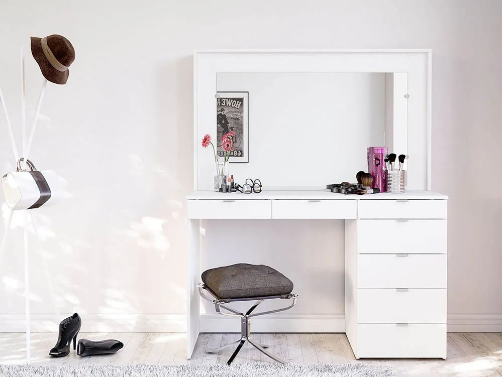 Birlea Chloe White 7 Drawer Dressing Table and Mirror