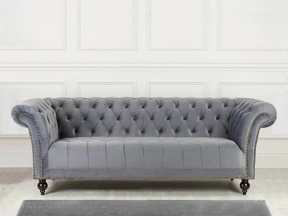 Birlea Chester Grey Velvet Fabric 3 Seater Sofa