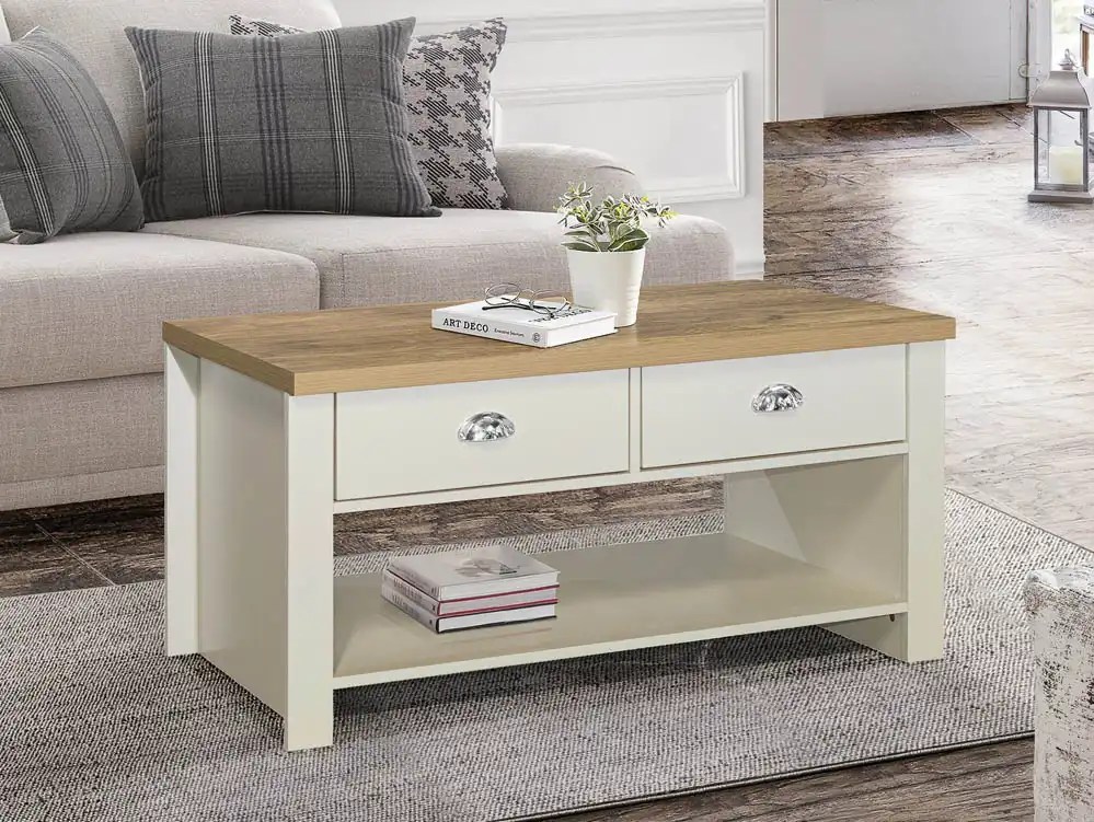 Birlea Highgate Cream and Oak Effect 2 Drawer Coffee Table