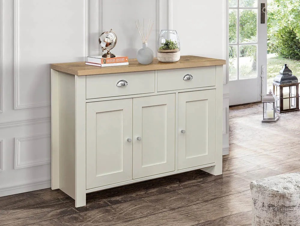 Birlea Highgate Cream and Oak Effect 3 Door 2 Drawer Sideboard