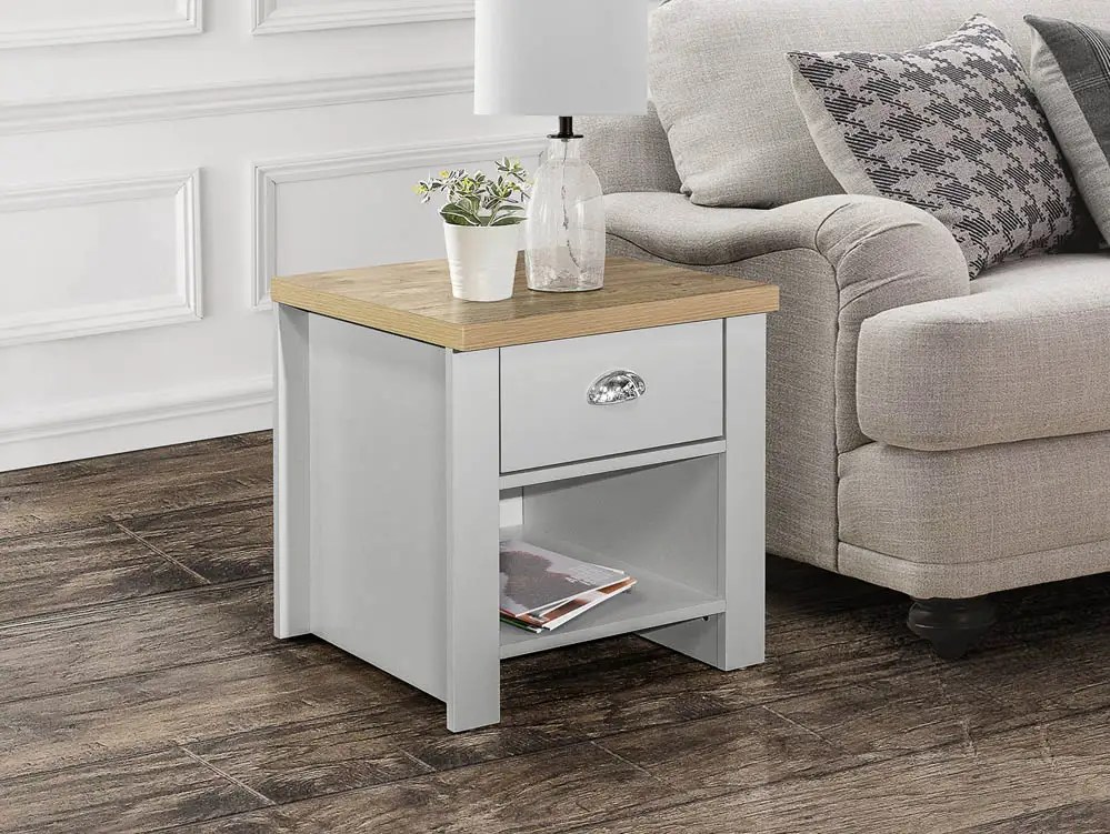 Birlea Highgate Grey and Oak Effect 1 Drawer Lamp Table