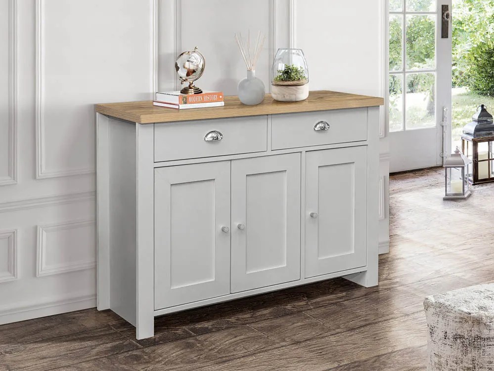 Birlea Highgate Grey and Oak Effect 3 Door 2 Drawer Sideboard