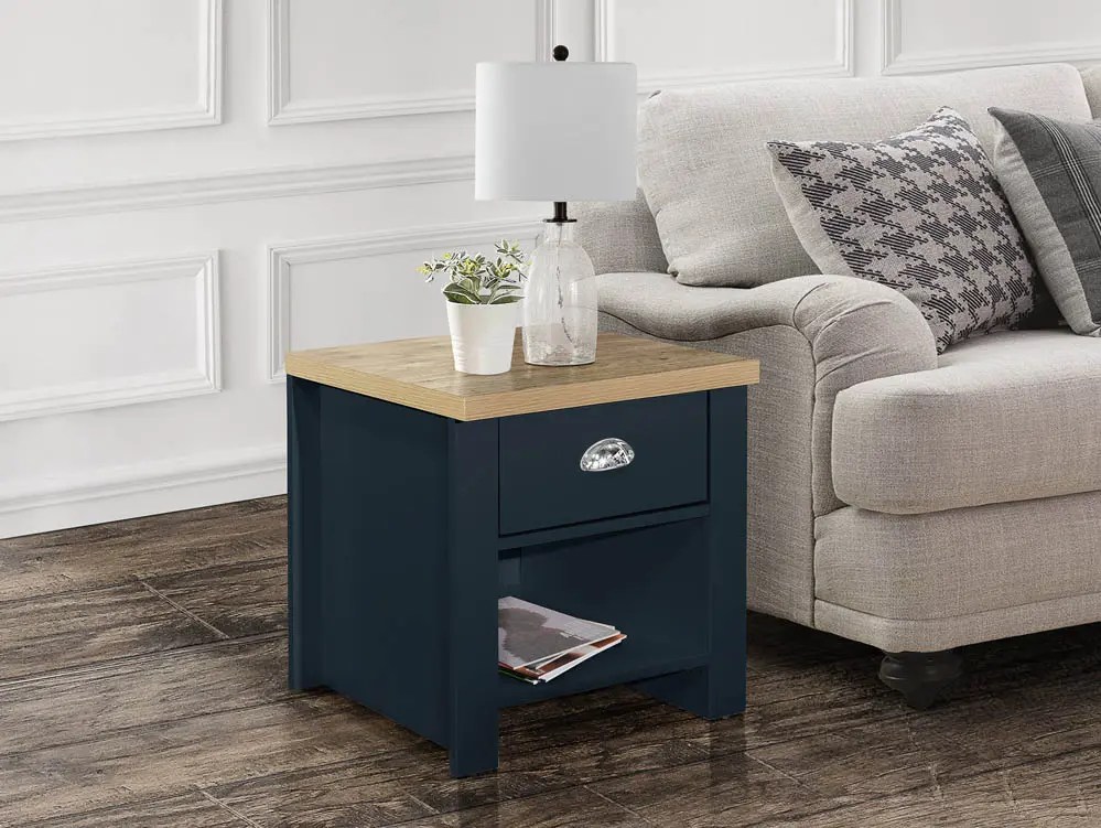 Birlea Highgate Navy and Oak Effect 1 Drawer Lamp Table