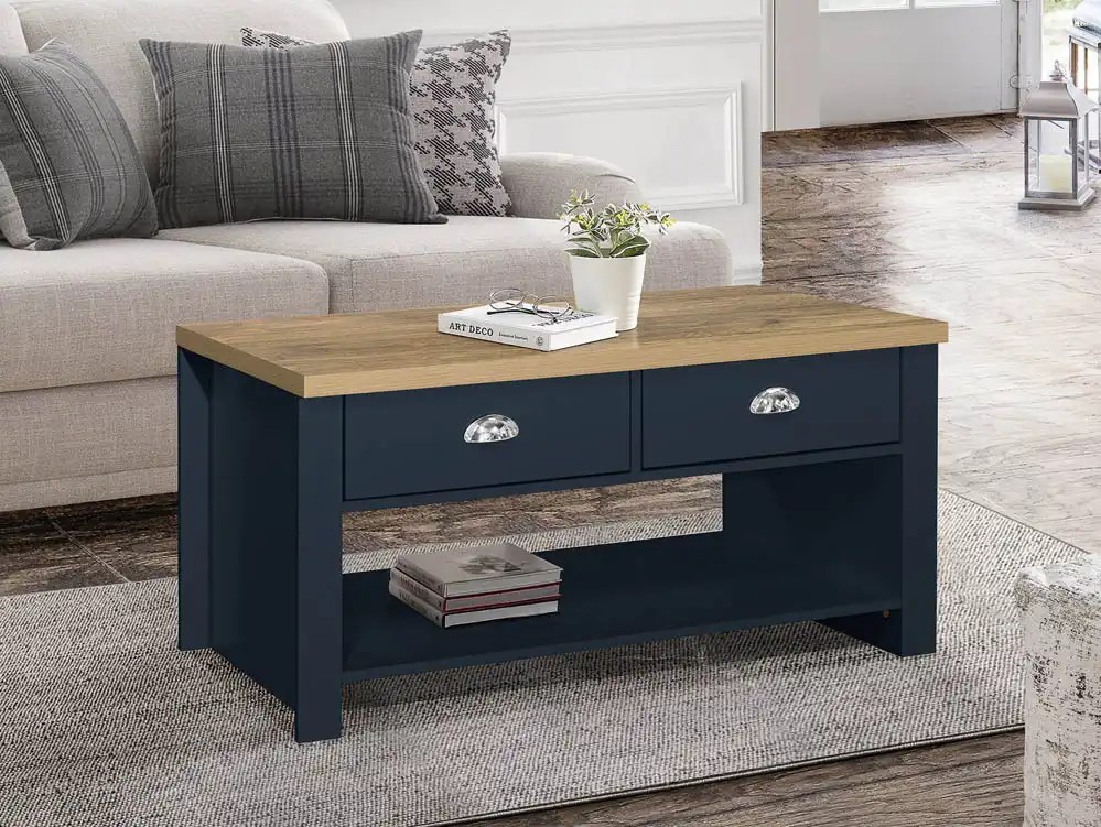 Birlea Highgate Navy and Oak Effect 2 Drawer Coffee Table