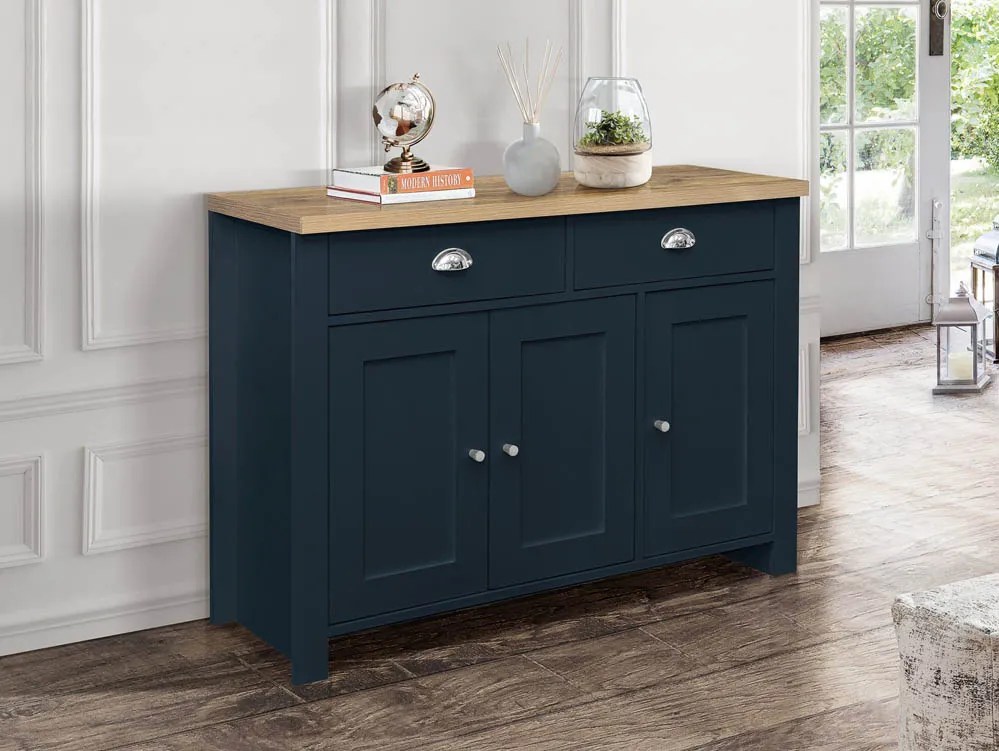Birlea Highgate Navy and Oak Effect 3 Door 2 Drawer Sideboard