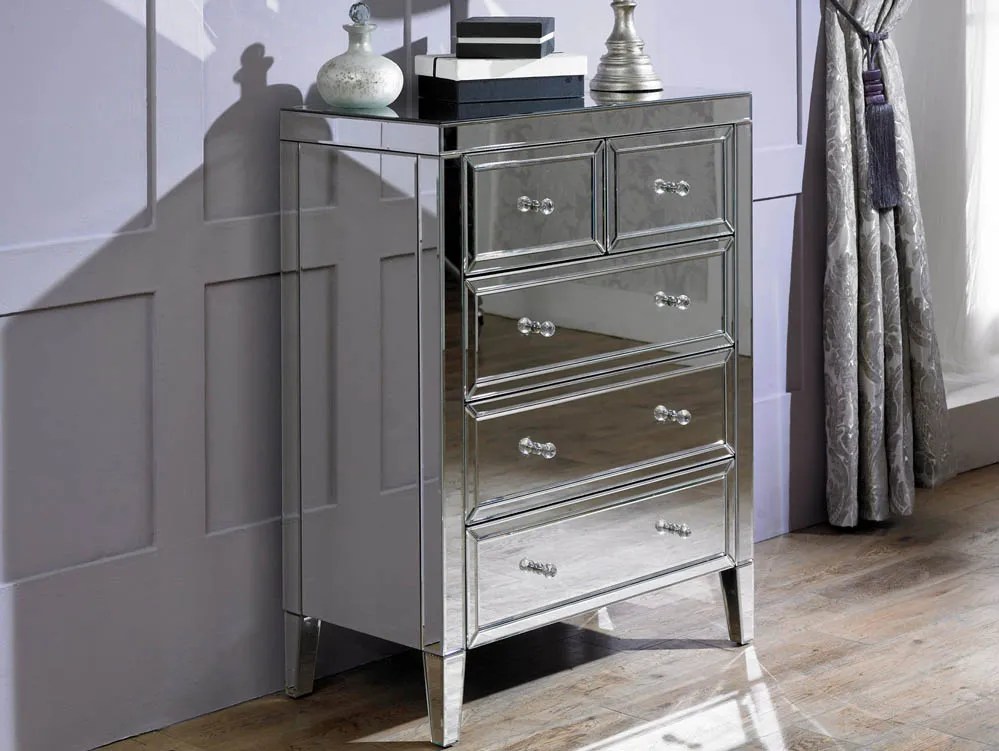 Birlea Valencia 3+2 Drawer Mirrored Chest of Drawers (Assembled)