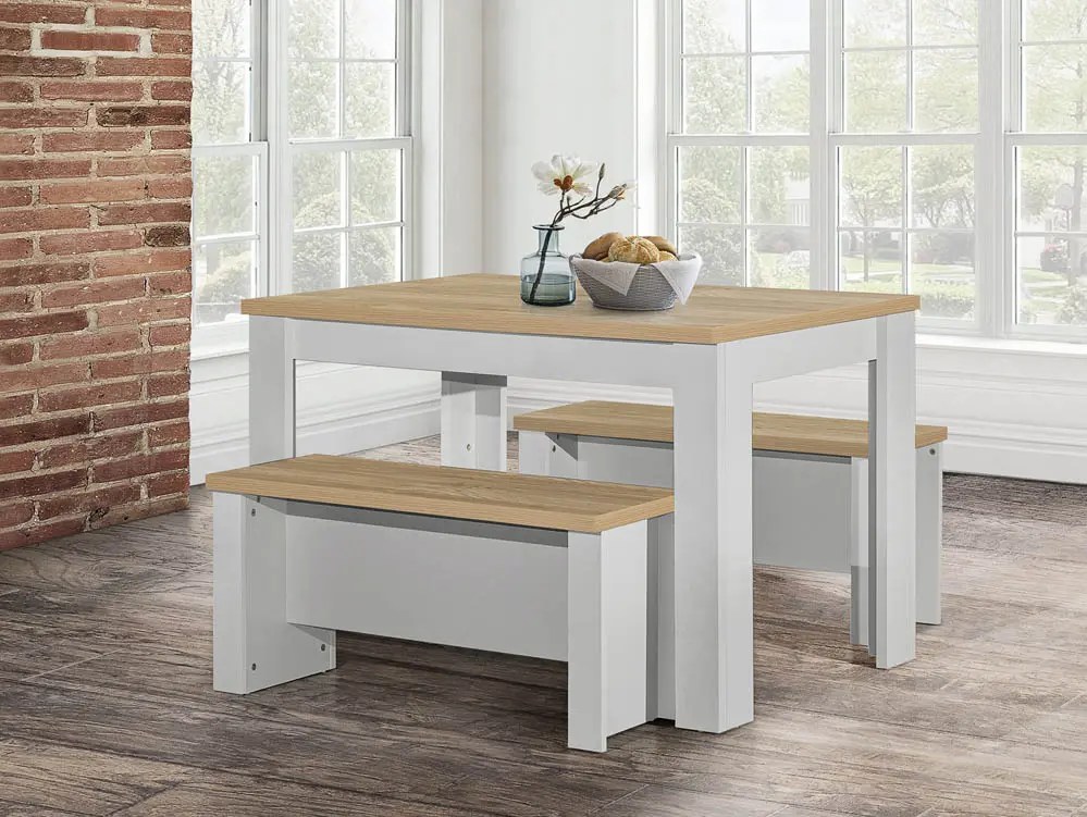 Birlea Highgate Grey and Oak Dining Table and 2 Bench Set
