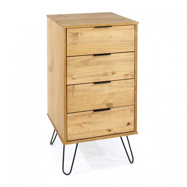 Core Augusta Waxed Pine 4 Drawer Narrow Chest of Drawers