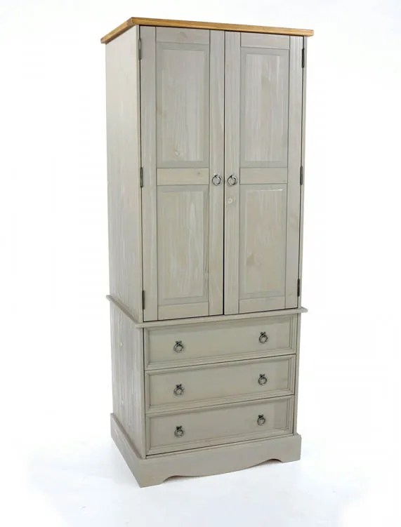 Core Corona Grey and Waxed Pine 2 Door 3 Drawer Wardrobe