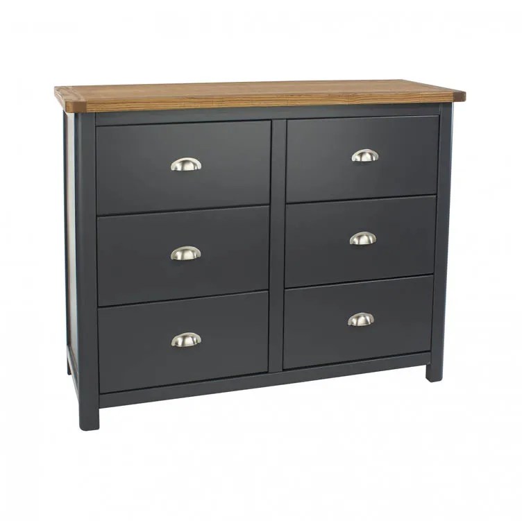 Core Dunkeld Midnight Blue and Oak 3+3 Dr Wide Chest of Drawers
