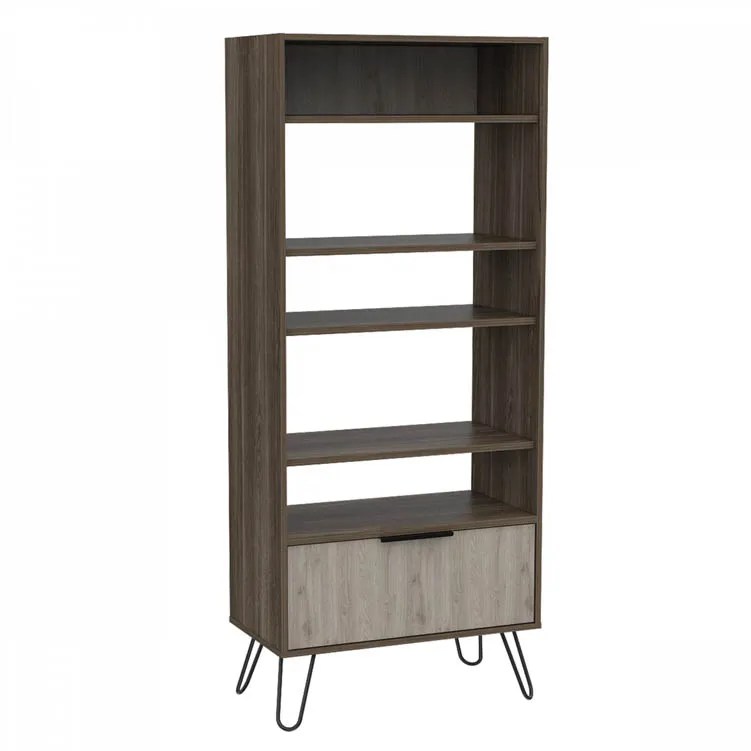 Core Nevada Smoked Oak and Grey Oak Effect 1 Door Display Bookcase