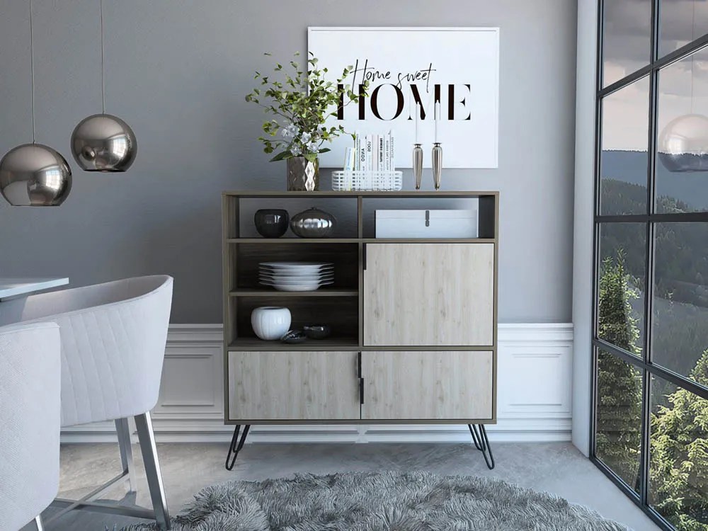 Core Nevada Smoked Oak and Grey Oak Effect 3 Door High Sideboard