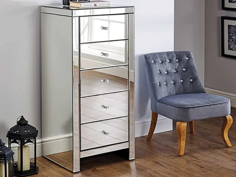 Birlea Seville Mirrored 5 Drawer Narrow Chest (Assembled)