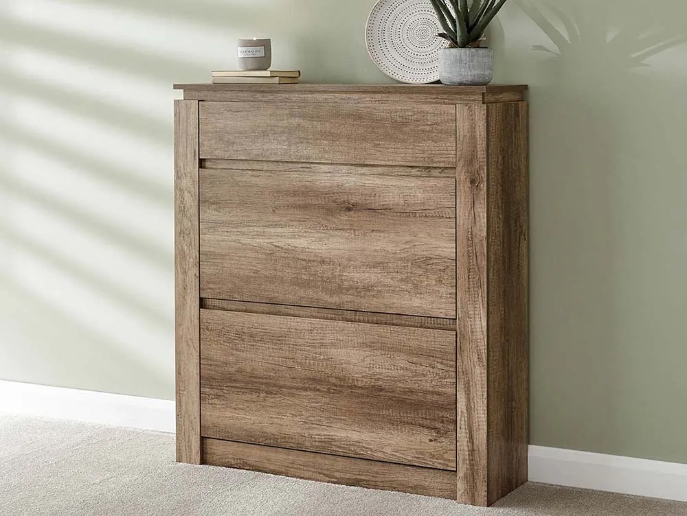 GFW Canyon Oak 2 Door 1 Drawer Shoe Cabinet