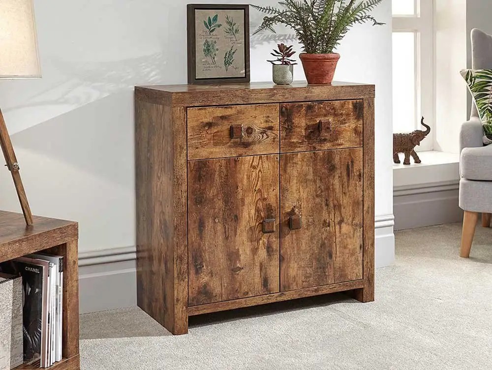 GFW Jakarta Mango Wood Effect 2 Door 2 Drawer Compact Sideboard