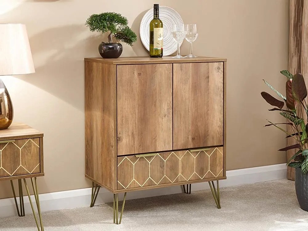 GFW Orleans Mango Effect 2 Door 1 Drawer Wine Cabinet