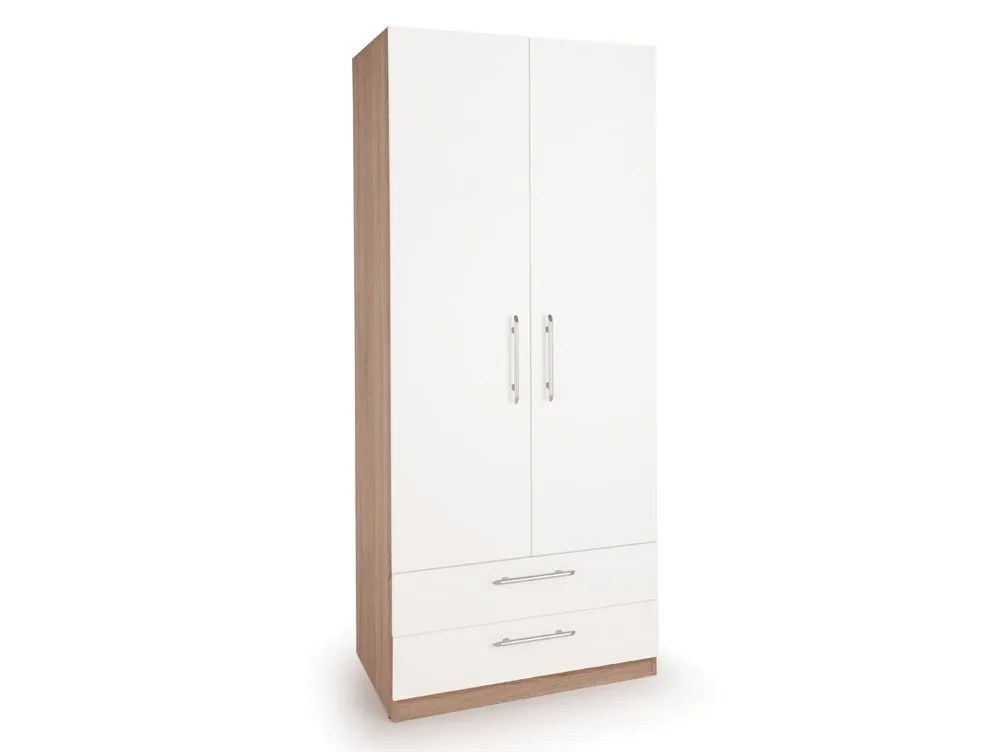 Harmony Hyde White and Oak 2 Door 2 Drawer Double Wardrobe