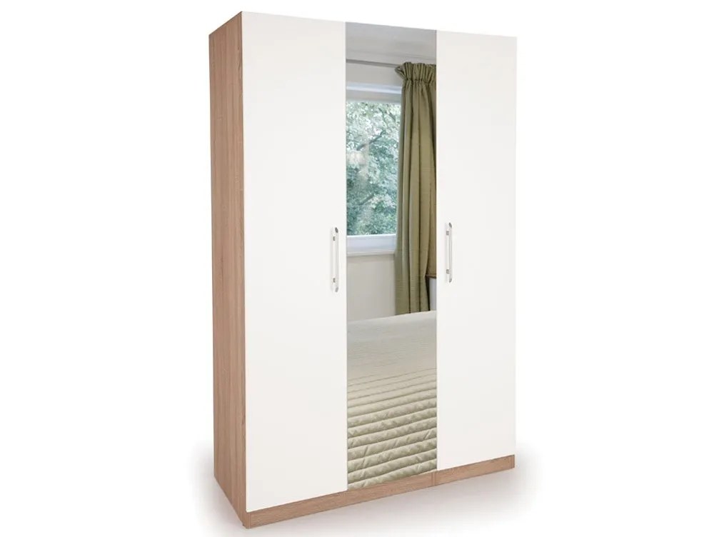 Harmony Hyde White and Oak 3 Door 1 Mirror Triple Wardrobe